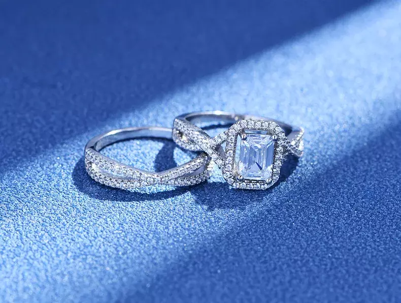 Nuovi modelli Line Full Diamond Set di anelli a due pezzi per donna S925 artigianato in argento in europa e in America piccolo e Versatile