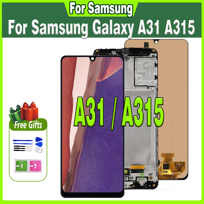 スーパーAMOLEDLCDタッチスクリーン,100% テスト済み,Samsung Galaxy a31,a315,SM-A315F,a315g用