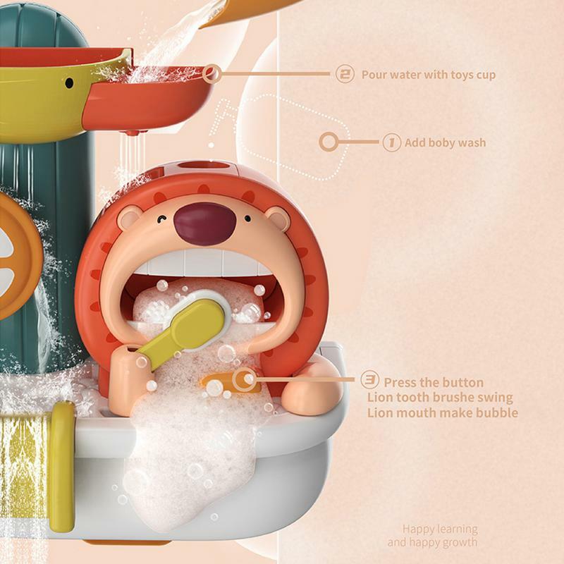 Juguete de baño de rueda de agua de León para bebé, lindo juguete de baño para niños en edad preescolar, juego de baño con cascada, fácil de instalar, 4 ventosas