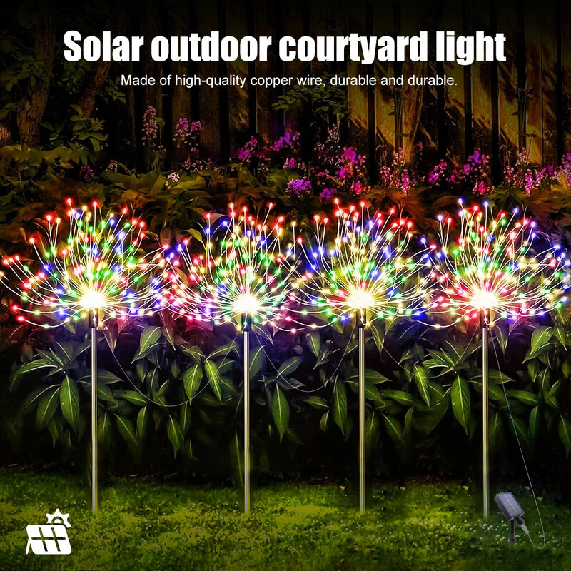 Luces solares de fuegos artificiales para jardín, luces impermeables con 8 modos de iluminación, 360/200/60LED, para fiesta, vacaciones y boda