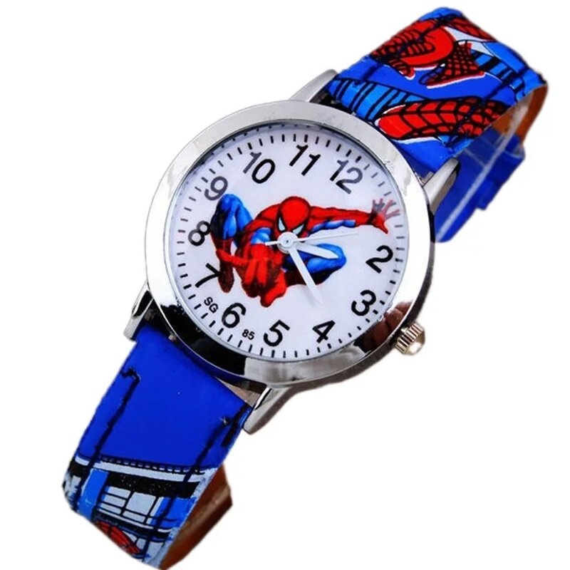 Jam tangan kartun anak-anak Spiderman jam tangan Quartz anak tali kulit jam tangan anak terbaik jam tangan pria tahan air hadiah anak laki-laki