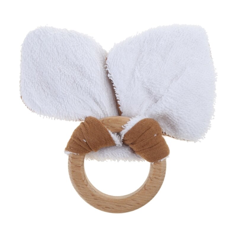 Кроличьи уши, жевательное деревянное кольцо, сенсорная погремушка, подарок для душа для младенцев