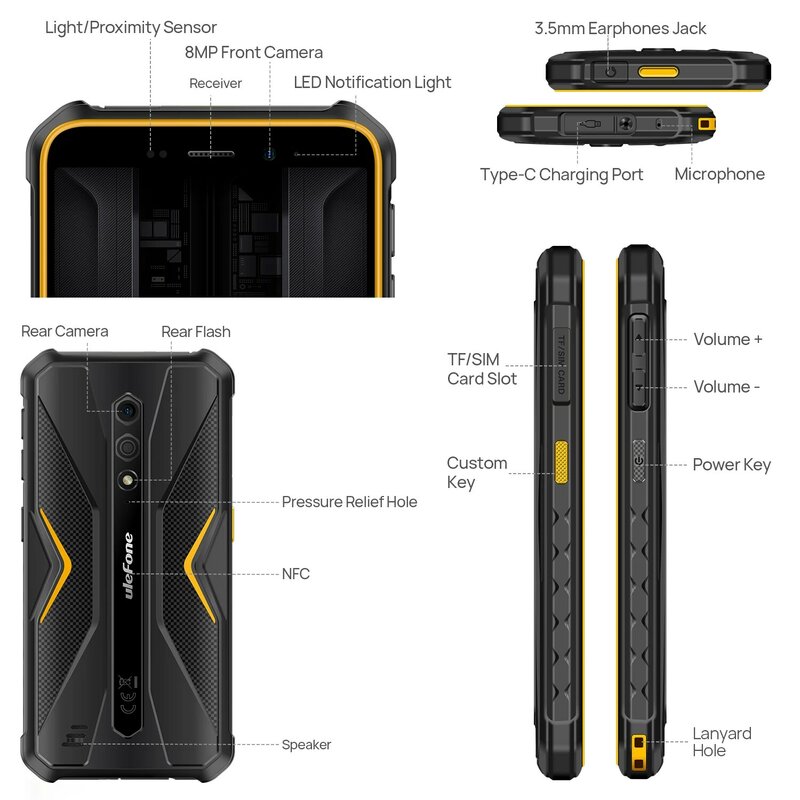Ulefone Armor X12 Pro，Android 13 ，Up to 8GB+64GB ，4860mAh，13MP 5.45"4G NFC， Global Version，Dual 4G VoLTE，3-Card Slot