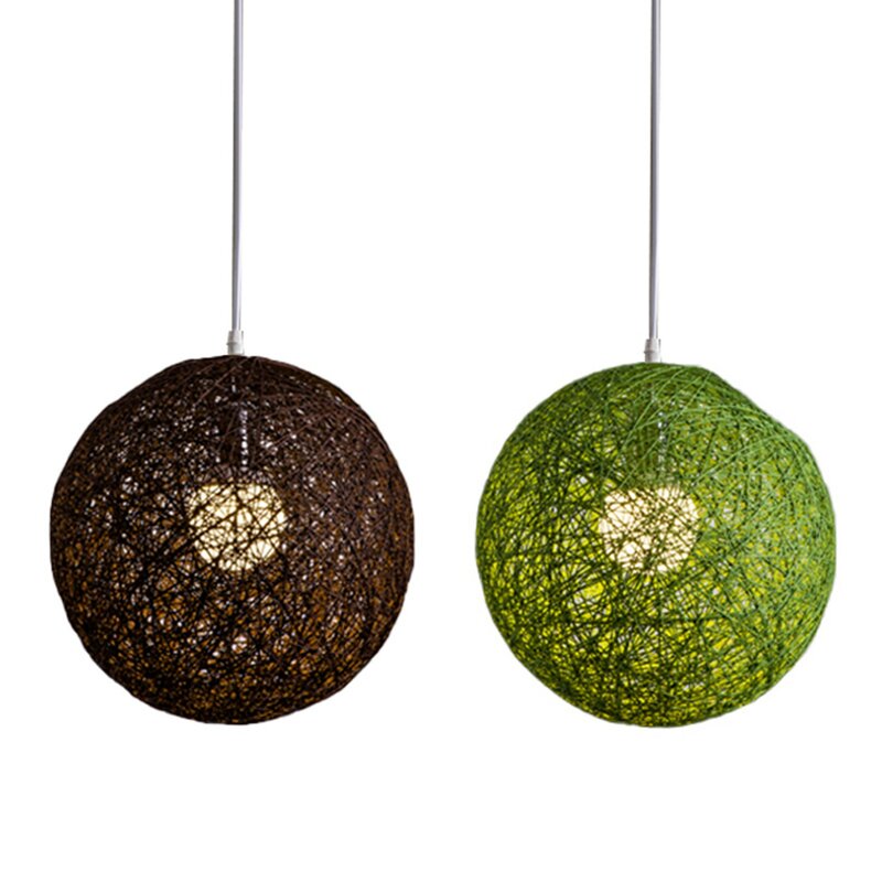 2x Grün/Kaffee Bambus, Rattan und Hanf Ball Kronleuchter individuelle Kreativität kugelförmigen Rattan Nest Lampen schirm