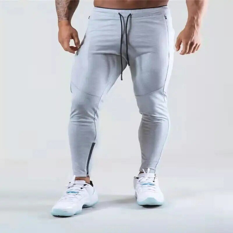 Pantalones de Fitness para hombre, pantalones deportivos e informales transpirables, ajustados, con cremallera pequeña, primavera y otoño