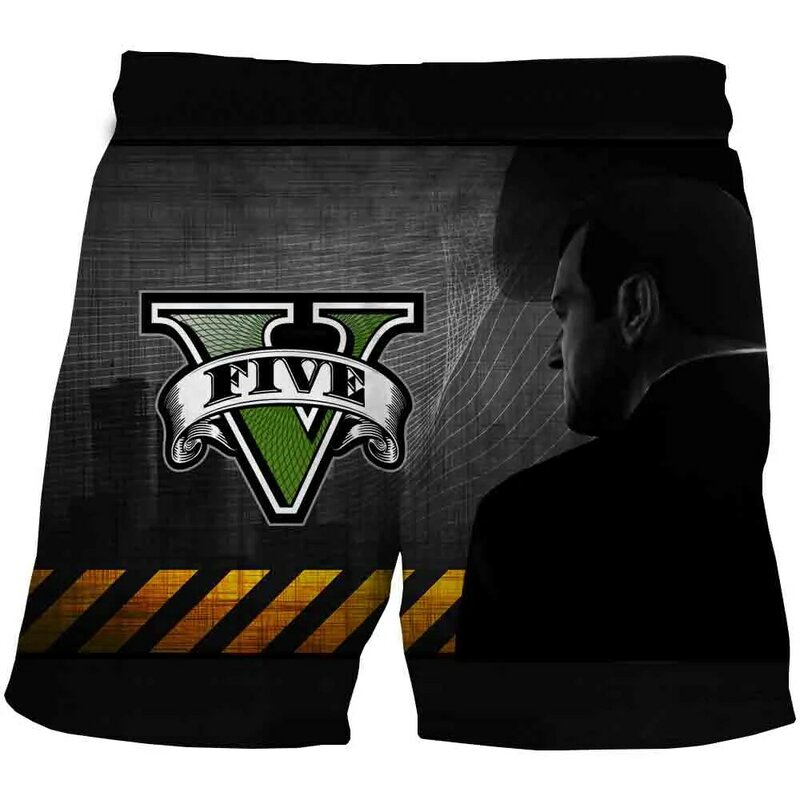 Novidade Calções casuais 3D para homens, GTA 5, Grand Theft Auto Game Print, Streetwear masculino de verão, Punk Rock, Calças curtas Rap, personalizadas