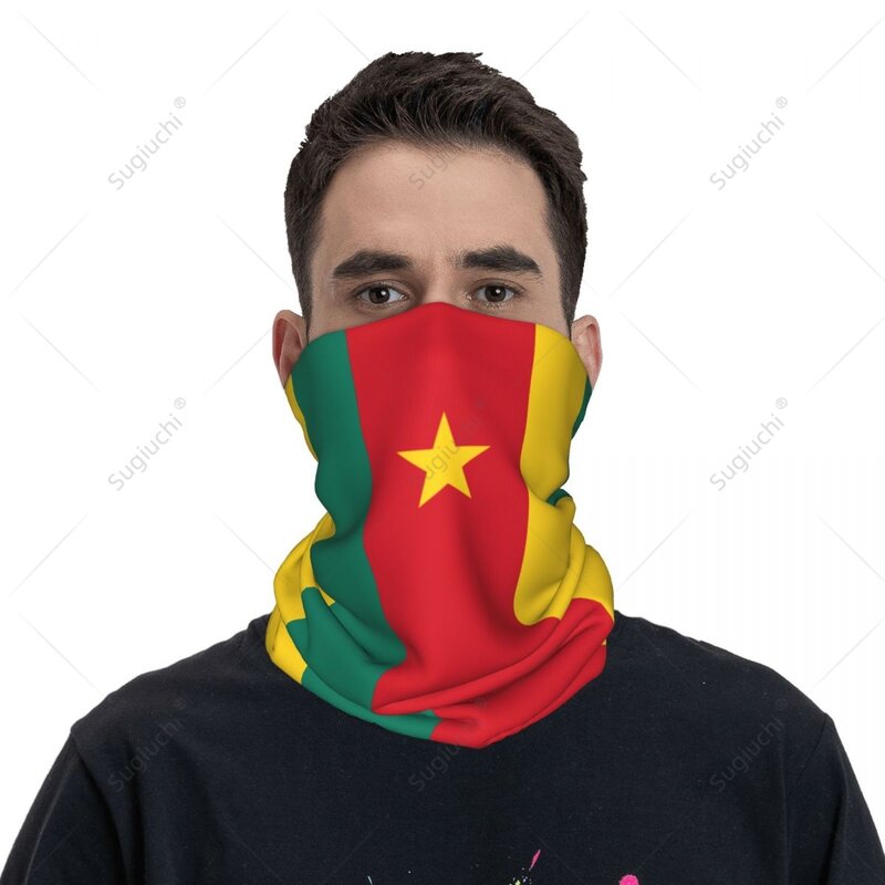 Syal masker wajah uniseks, ikat kepala bendera Kamerun, syal leher hangat untuk bersepeda mendaki