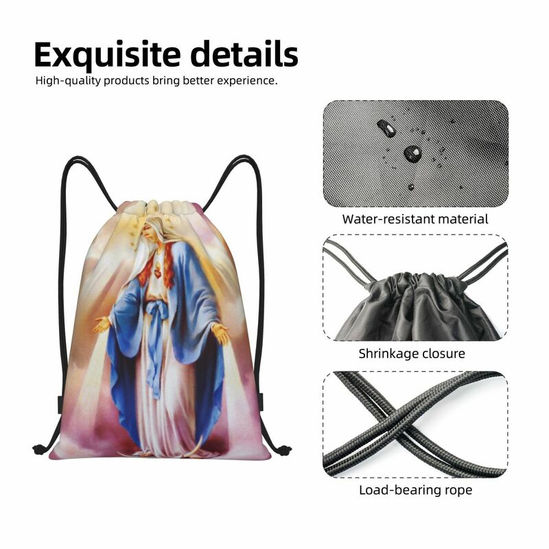 Catholic Virgin Mary Drawstring Bags Women Men Portable Gym Sports Sackpack Our Lady of Guadalupe Shopping Backpacks