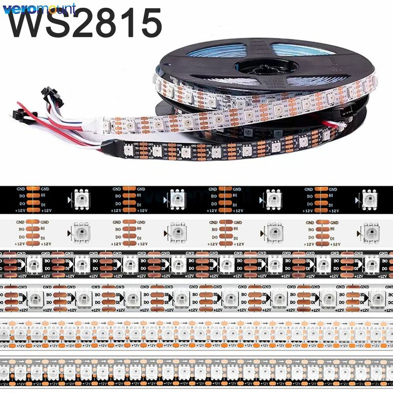 Светодиодная лента WS2815 (WS2812B WS2813 обновленная), индивидуальное управление RGB, двойной сигнал, 30/60/144 светодиодов/м, 12 В постоянного тока, 1 м, 2 м, 3 м, 5 м