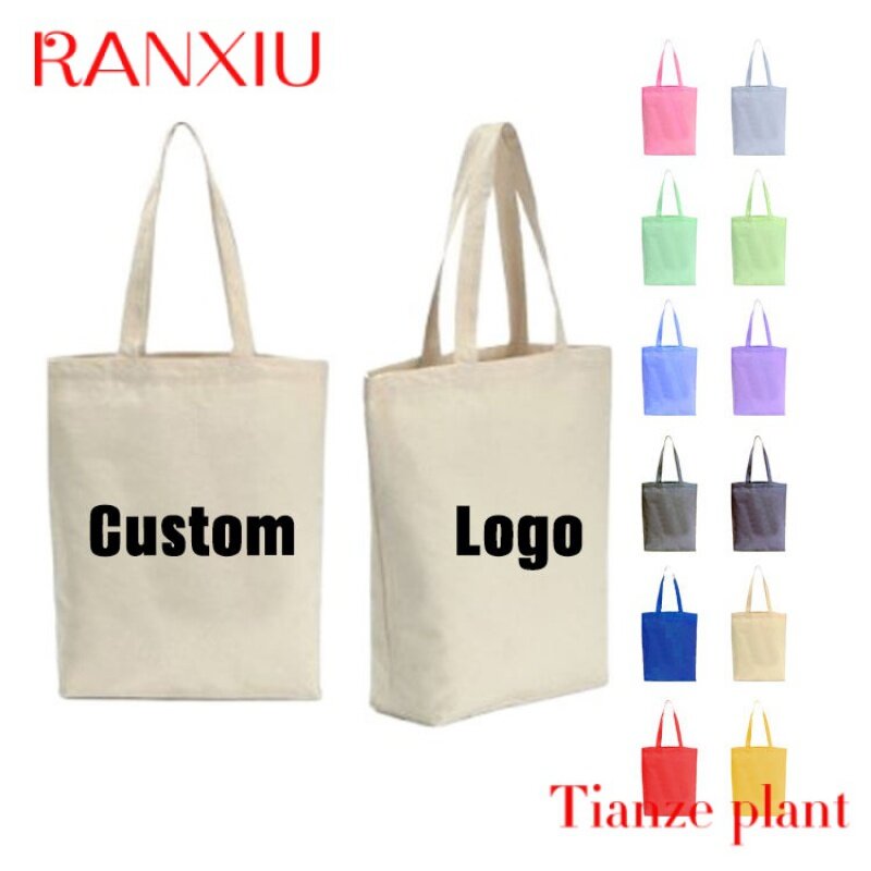 Sprzedaż hurtowa 100% gruba bawełniana płócienne torby na zakupy wielokrotnego użytku z nadrukowane Logo