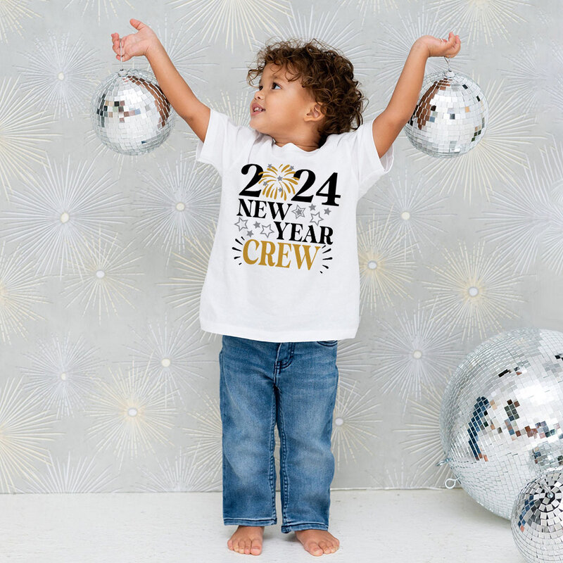 Camiseta de manga corta para niños y niñas, ropa para niños pequeños, regalo de fiesta de año nuevo, 2024