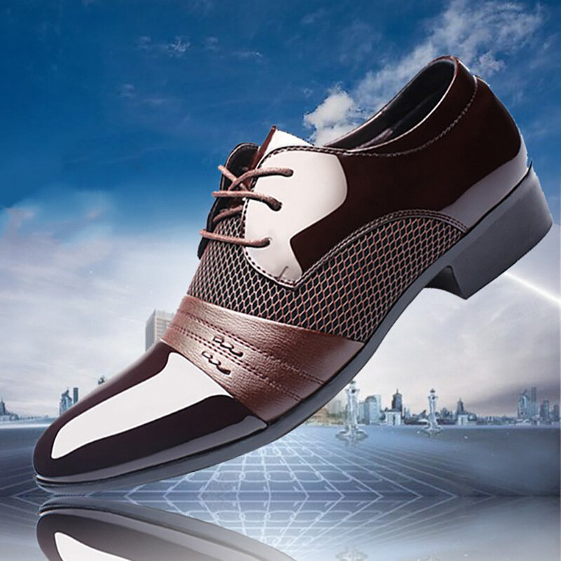 Modne nowy brytyjski męskie skórzane buty klasyczne męskie mokasyny ze szpiczastym noskiem eleganckie buty na ślub męskie buty sznurowane mokasyny
