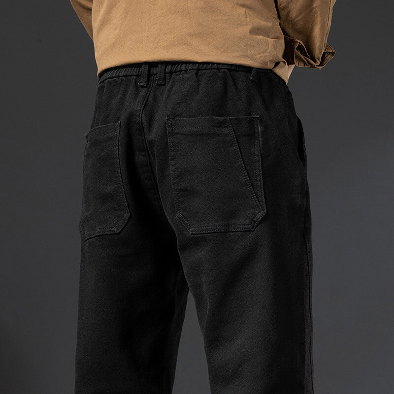 Pantalones vaqueros gruesos de cintura alta para hombre, Jeans negros cálidos de talla grande, pantalones de cintura elástica, 6XL, 5XL, 4XL, 7XL, 140KG