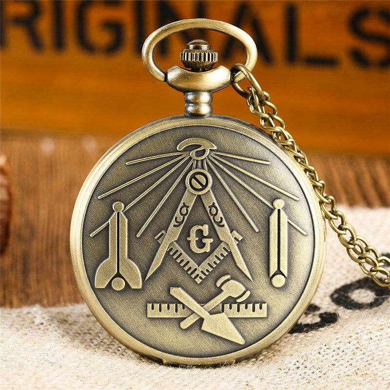 Freemason นาฬิกาควอทซ์ชายหญิงทำจากทองแดงวินเทจจี้สร้อยคอลูกปัดเลขโรมัน