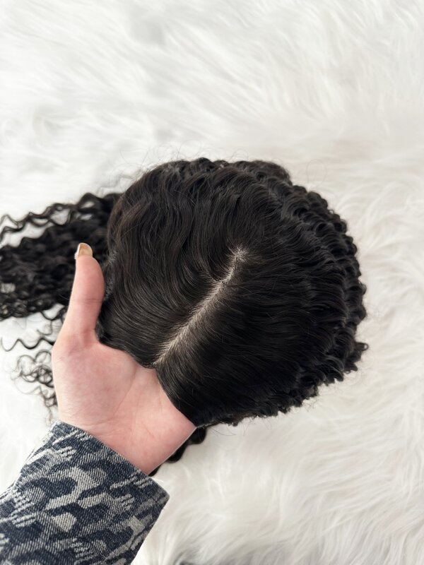 22in 150g rambut manusia Remy Brasil keriting lapisan atas sutra 6x7 inci rambut palsu untuk wanita puncak dibuat warna dengan kepadatan panjang