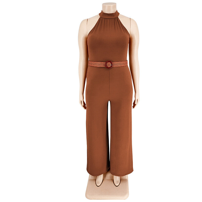 Plus Size Women Jumpsuits Fashion Solid Color Sexy Sleeveless Loose Jumpsuit Large Size Lady Casual Wide Leg Jumpsuit With Belt