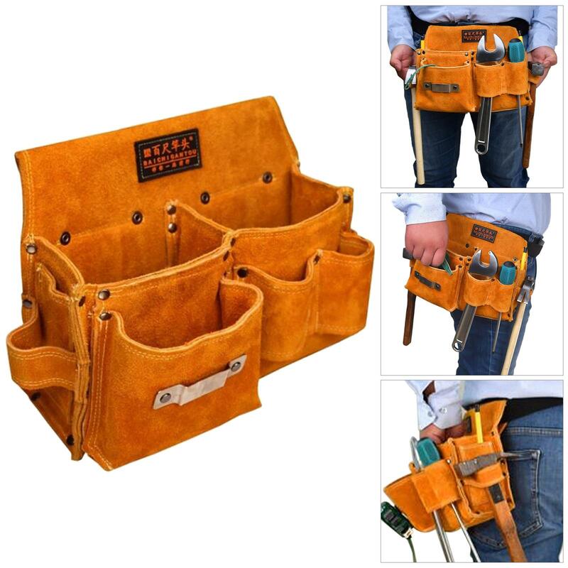 Retro Pouch Hardware Organizer Multipurpose Artificial Leather Portable Tool Bag Holder Waist Pack for Pliers Wrench Woodworking