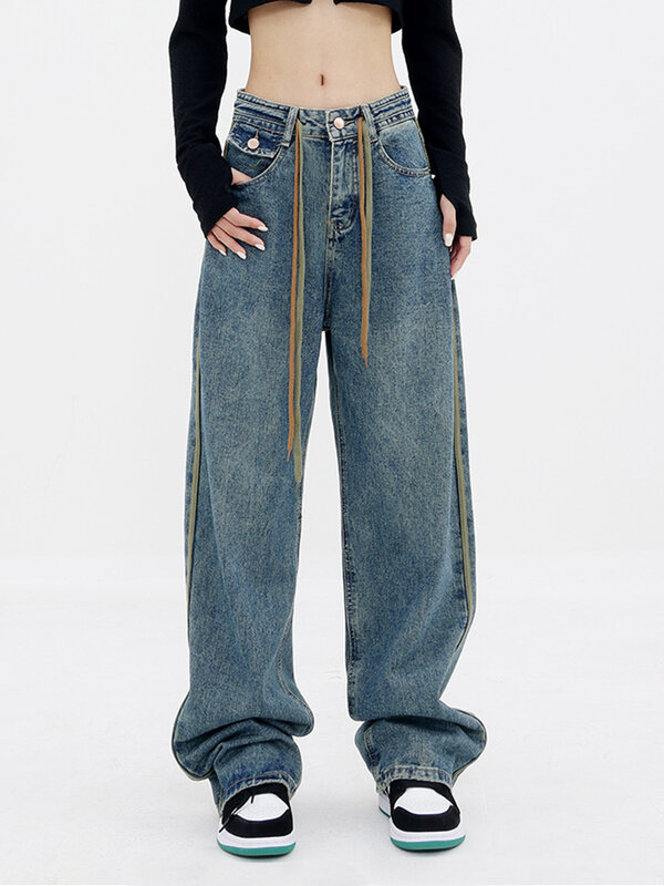 HOUZHOU-calças jeans de cintura alta Hip Hop, calças de vaqueiro vintage, jeans Y2K, moda feminina grunge, roupas Harajuku