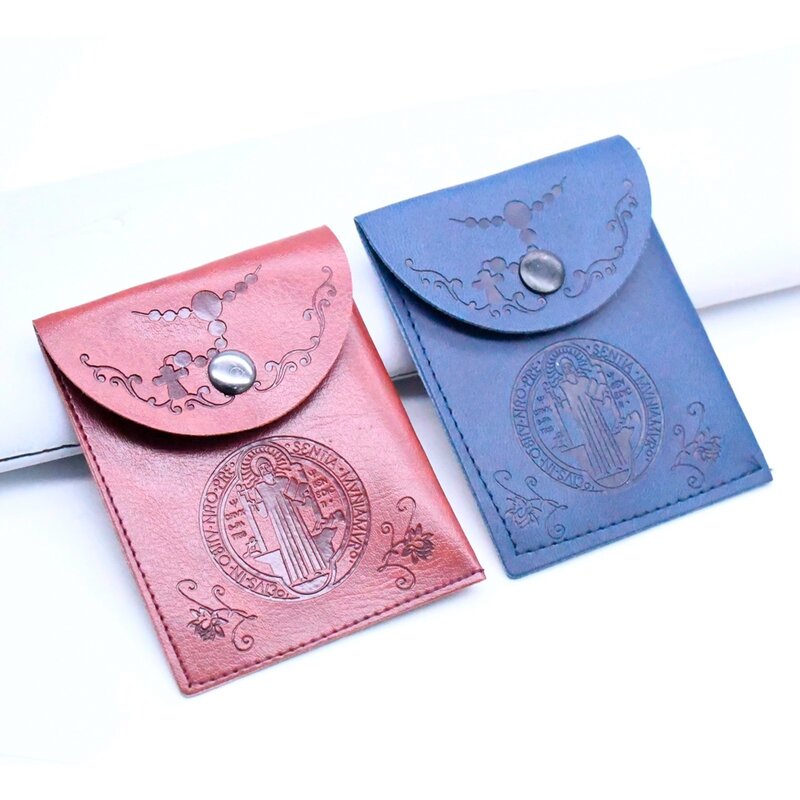 QIGO-PU Leather Rosário Gift Bags, Adequado para Colares Pulseiras, Café Azul Jóias Embalagem, 6.5 cm * 8.5 cm