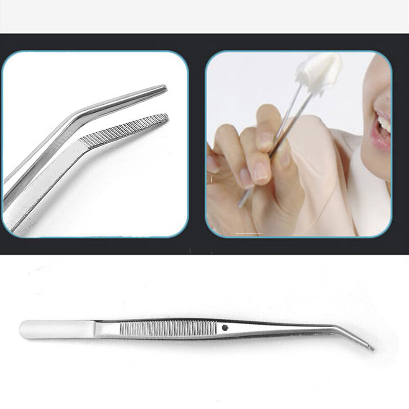 1 buah Pinset Baja tahan karat, instrumen gigi melengkung bergigi sterilisasi termal laboratorium gigi dokter gigi