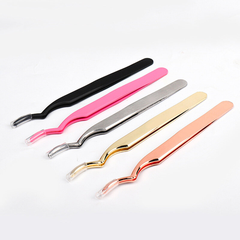 Professional Stainless Steel Tweezers Arc Mouth Remover Clip False Lashes Extension Tweezers for Makeup Cosmetic Tool