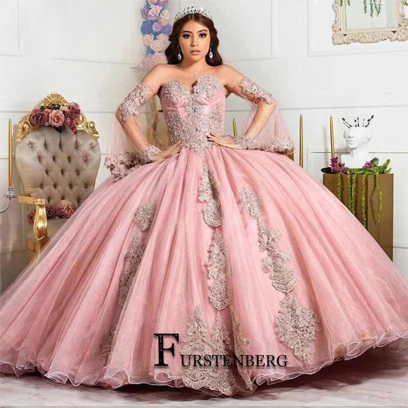 Fanshao Quinceanera Sweetheart Ball Gown Dresses Girl 15 Appliques Tulle Lace Up Pleat Vestidos Robes De Soirée Made To Order