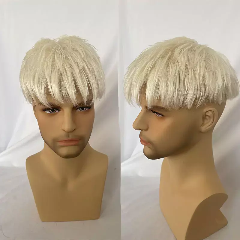 Men Toupee 100%Human Hair Lace And Pu Wig For Men French Lace With Pu Toupee Hair  Cut Style Hair Men Wigs 8X10 60# White Color