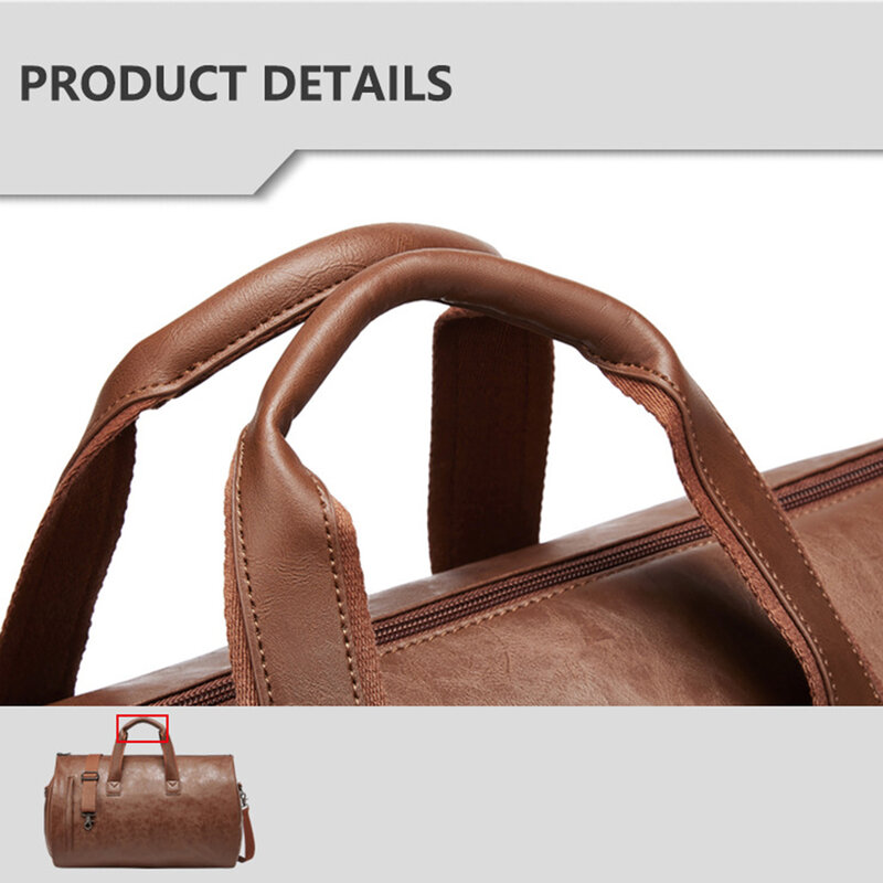 Leather Duffle Bag Adjustable Strap Shoulder Handbag Waterproof Extra Large Weekender Bag with Shoes Compartment for Hiking Trip