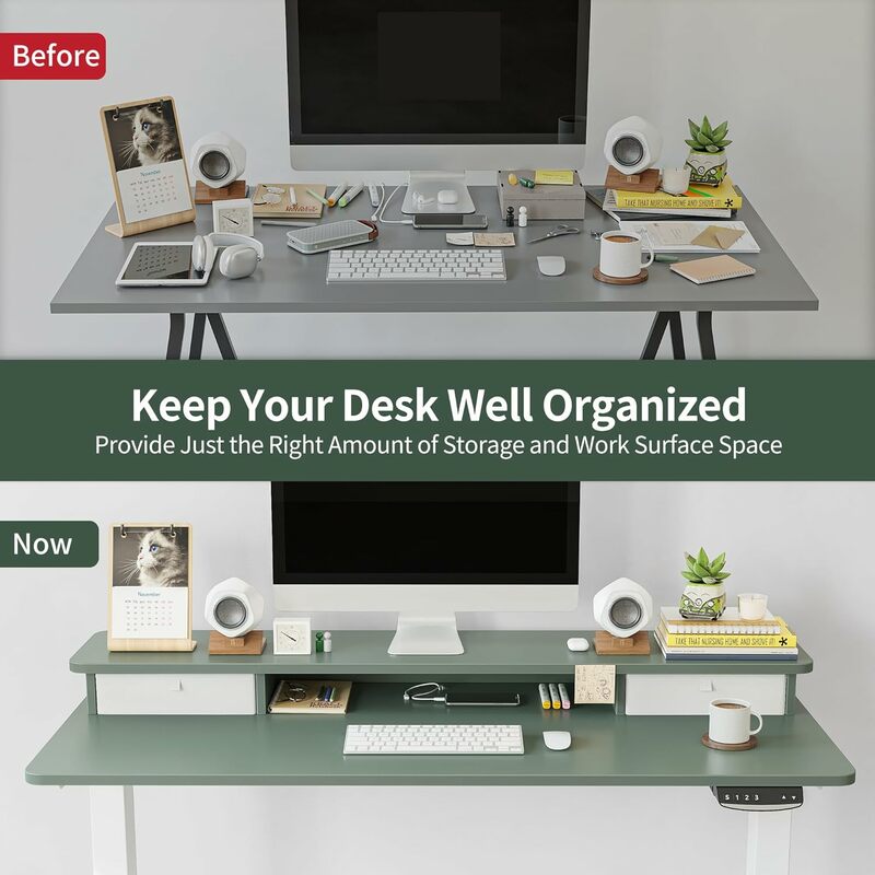 60x24 calowy regulowany stojące biurko elektryczny, podwójne szuflady, stojące biurko, stojak do przechowywania, biurko do siedzenia, zielony