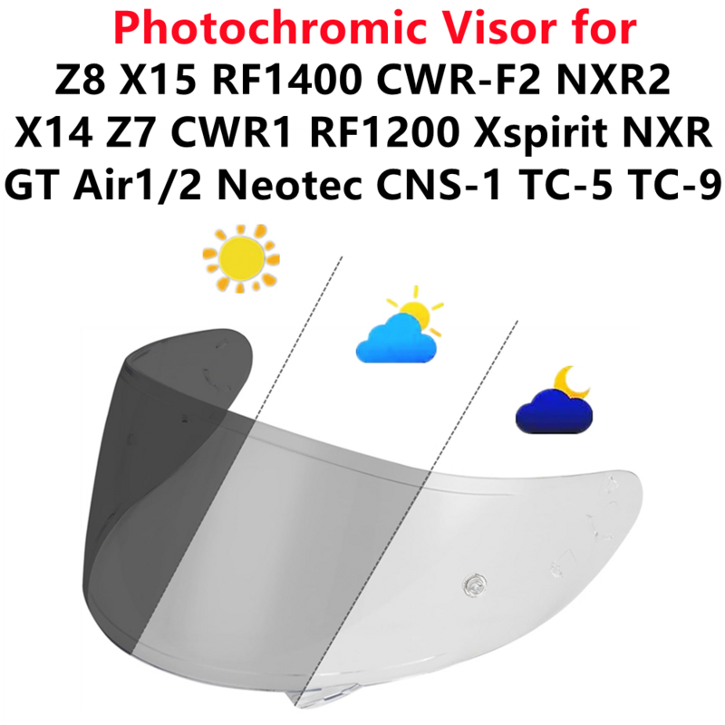 Photochromic Helmet Visor for SHOEI Z8 X15 RF1400 CWR-F2 NXR1/2 X14 Z7 CWR1 RF1200 Xspirit GT Air1/2 Neotec CNS-1 TC-5/9 Shield