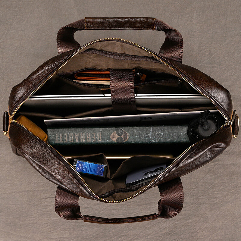 남성용 가죽 서류 가방, 럭셔리 디자이너, 빈티지 스타일, 출퇴근 비즈니스 가방, 15.6 인치 노트북 가방, 메신저 가방