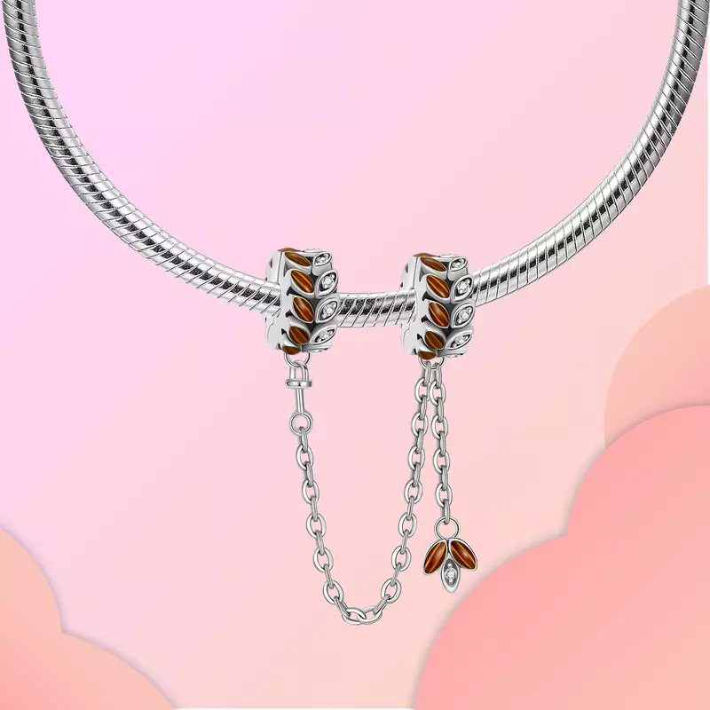 925 Sterling Silver Charm Beads para Mulheres, Lock, Moon, Cadeia de Segurança, Fits Pulseiras Pandora Originais, Jóias DIY, Outono, Novo, 2023
