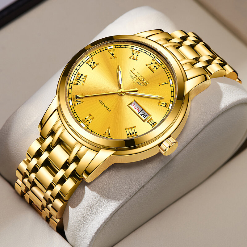 Часы наручные LIGE женские с браслетом из стали, модные брендовые креативные водонепроницаемые, с коробкой, 2023