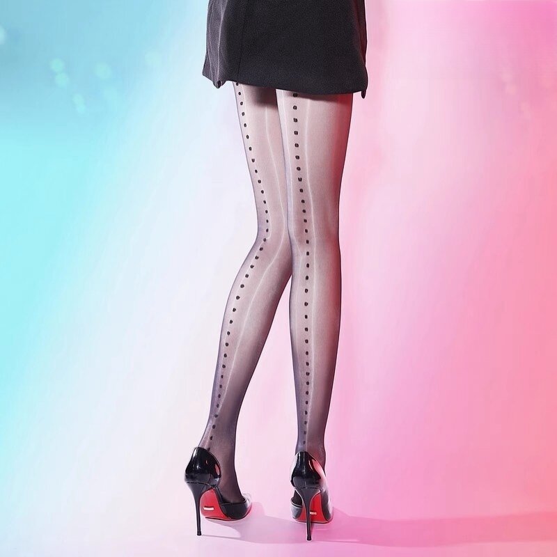 Black Sexy Cuban Heel Back Seam Stockings 5D Ultra Thin Transparent Leg Slim Pantyhose Women Erotic Open Crotch Tights