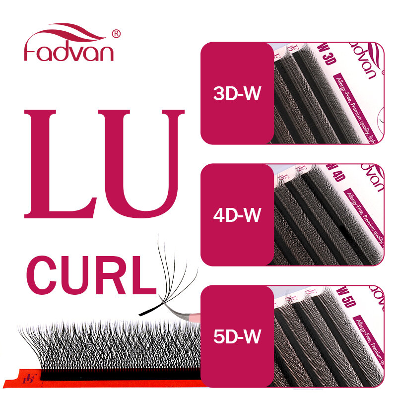 FADVAN-Natural Soft Professional Eyelash Extensions, L, LU, L, Curl, 3D, 4D, 5D, W Cílios, Fox Eyes, 0.07 W, 8-15mm, 12 linhas
