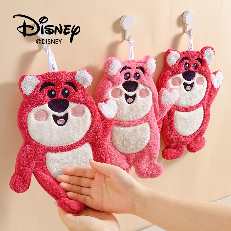Disney-toallitas de mano gruesas para niños, paño de cocina absorbente de agua, oso de fresa colgante, dibujos animados bonitos, 2024