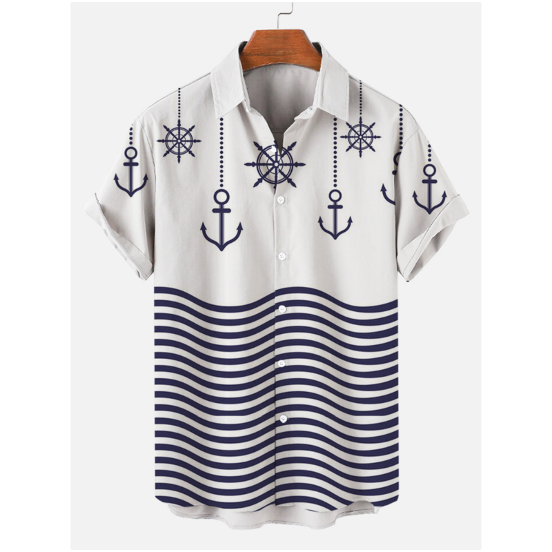 3d wzór żeglarski drukowana koszula męska topy letnia koszula z krótkim rękawem moda codzienna koszulka uliczna koszula oversize luźne koszulki