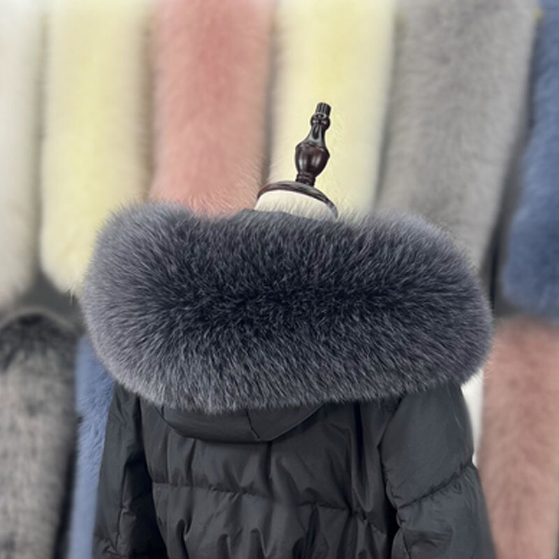 Kerah Bulu Rubah Asli Super Besar untuk Dekor Tudung Mantel Syal Bulu Hangat Musim Dingin untuk Wanita Jaket Mantel Bulu Selendang Mewah Lebar 18-20Cm