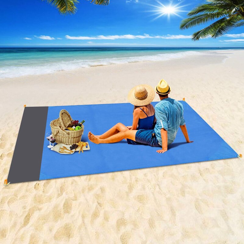 2024 handuk pantai panas tikar Anti pasir bebas pantai Anti pasir selimut pantai saku besar piknik 4 jangkar angin mencegah tahan air