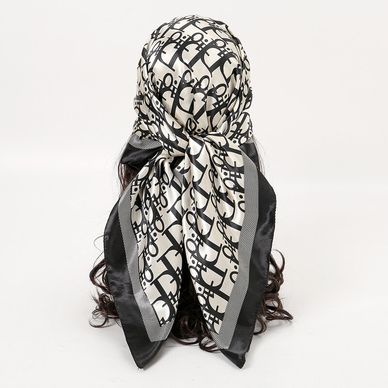 Bufandas cuadradas de satén de seda para mujer, pañuelo de cuello, chal, envoltura, silenciador, bandana, accesorios para el cabello, 90CM