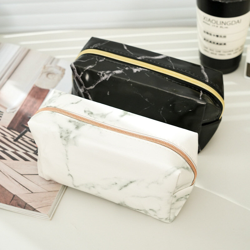 Simpatici sacchetti di matita in marmo per ragazze astuccio alla moda per studenti borsa per cosmetici borsa portamonete pochette nera bianca