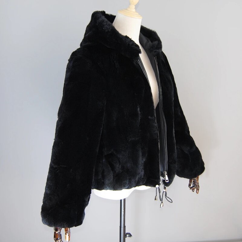 Casaco de pele de coelho real Rex para mulheres, casaco quente, sobretudo de gola grossa, natural, Lady, inverno, novo, 2022