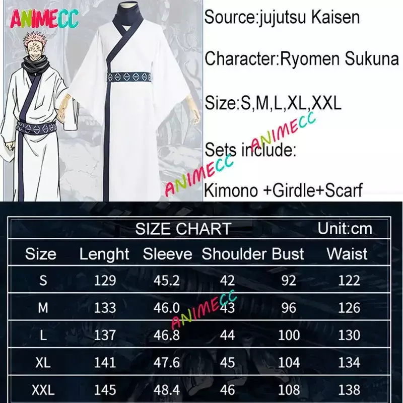 Arcecc-男性と女性のための日本の着物コスプレコスチューム、腹部のSukuna、かつらのタトゥー、豪華なスーツ、ハロウィーンの衣装、カーニバルのユニフォーム、在庫あり、S-2XL
