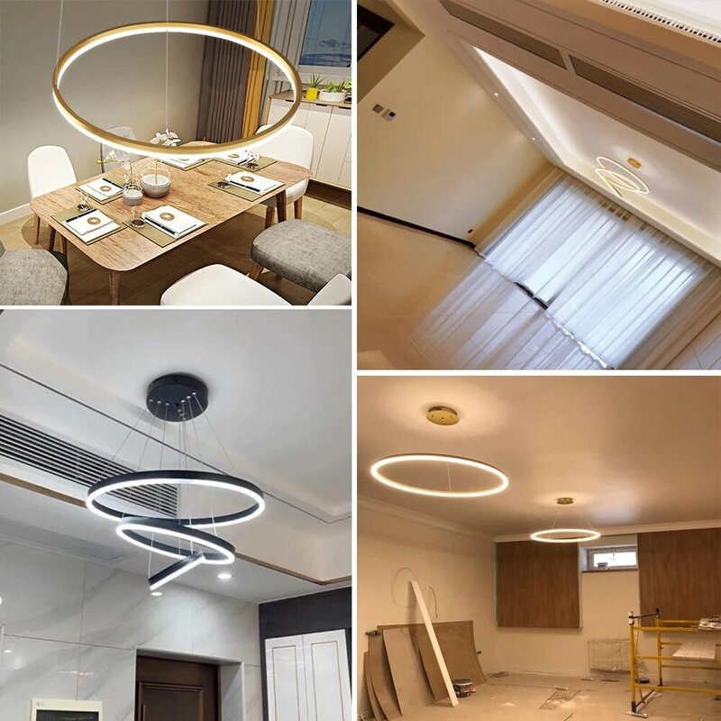 Estilo Nórdico Moderno Luzes Penduradas Lâmpadas Anel de Alumínio Levou Teto Lustres para Sala Home Decor Interior