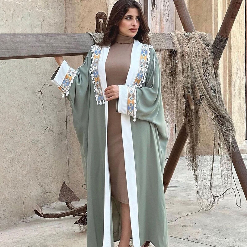 Wepbel ริบบิ้นเปิด Abaya ผู้หญิง Eid Ramadan อิสลาม Kaftan เสื้อผ้า Cardigan Kimono พู่มุสลิมแบบสบาย Robe มุสลิมชุดคลุม