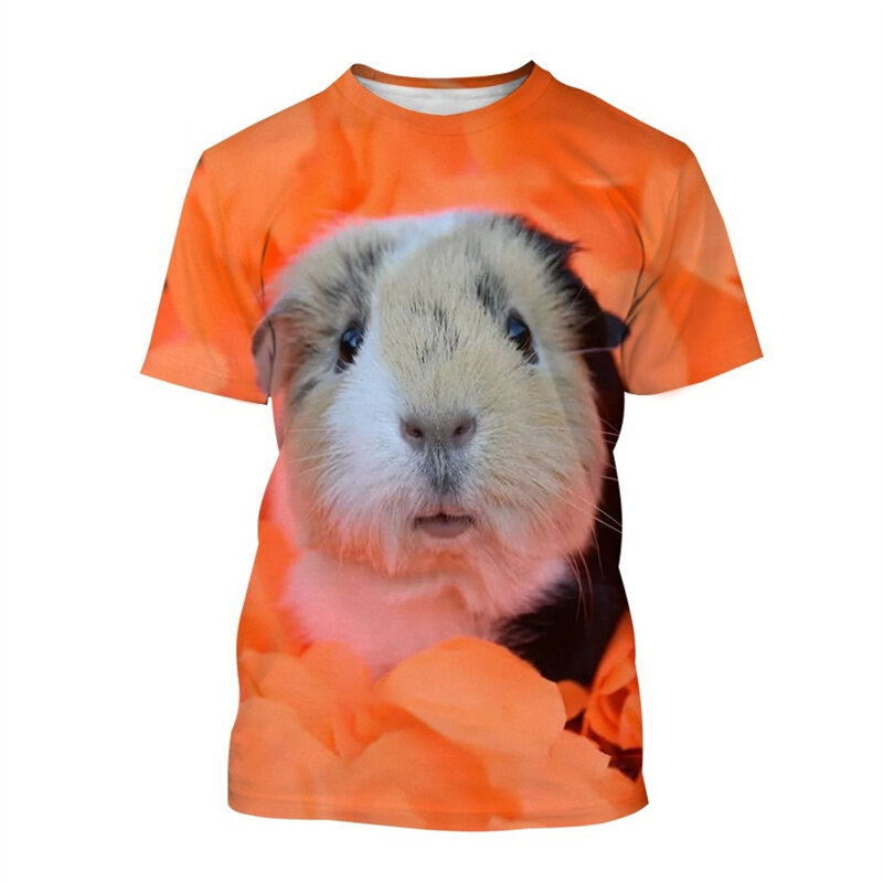 Camiseta con estampado 3D de conejillo de indias para hombre, camisetas de animales bonitos, camisetas de gran tamaño de verano, Tops casuales de manga corta con personalidad