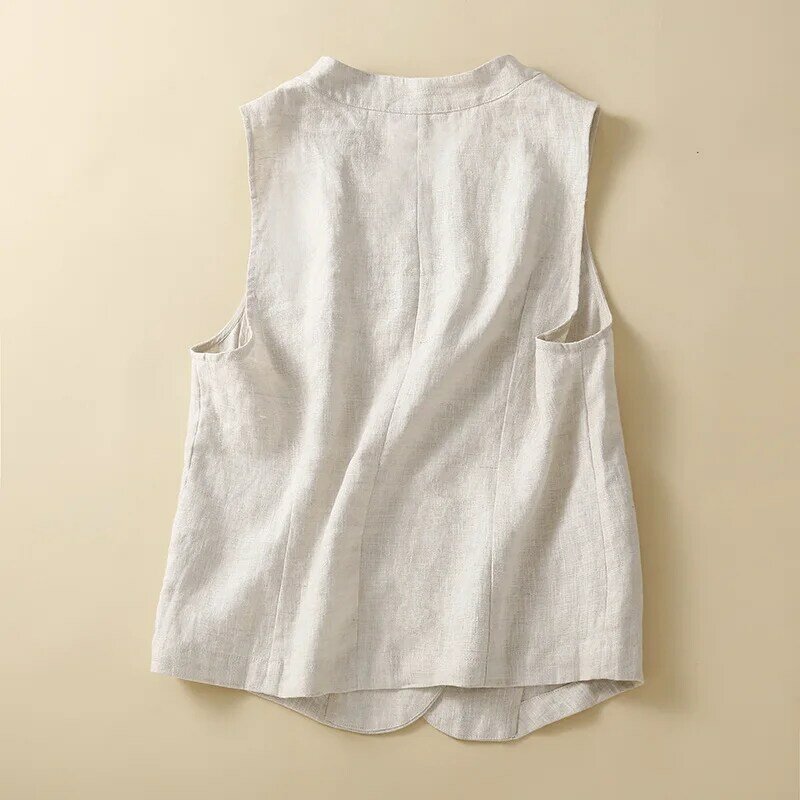 Women's Summer Cotton Linen Vest Casual Loose V-neck Sleeveless Jacket Coat Korean Style Fashion Elegant Casual Vest Top M-2XL