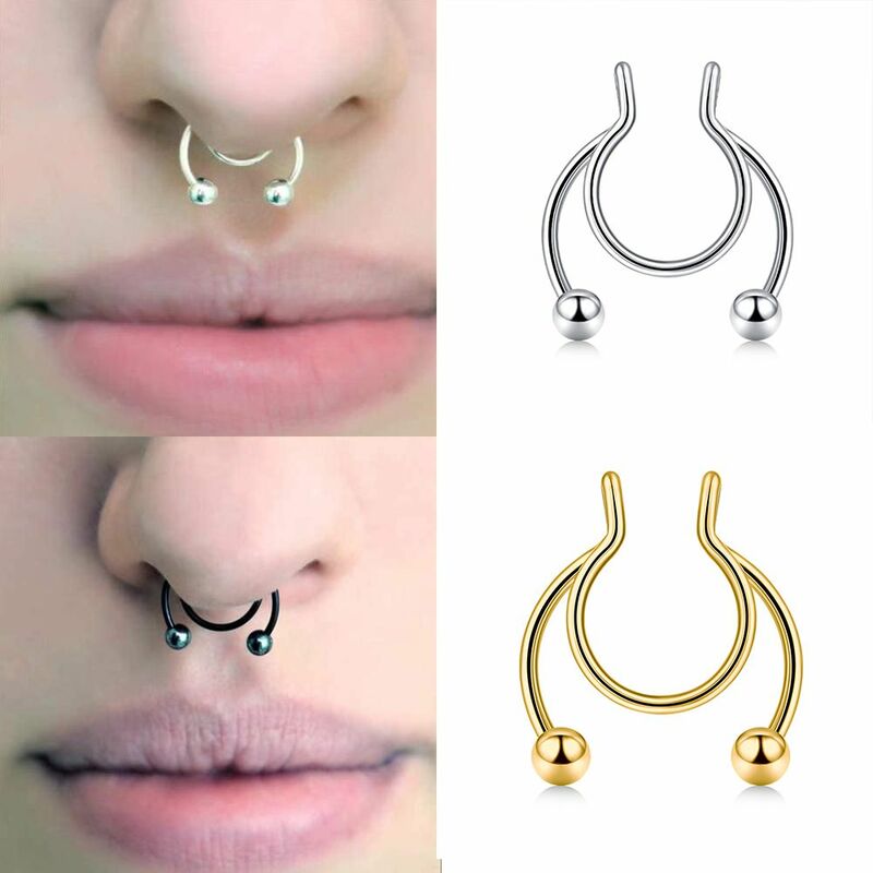 Hot Sale Fake Septum Colorful Jewelry Non Piercing Stainless Steel Nose Ring
