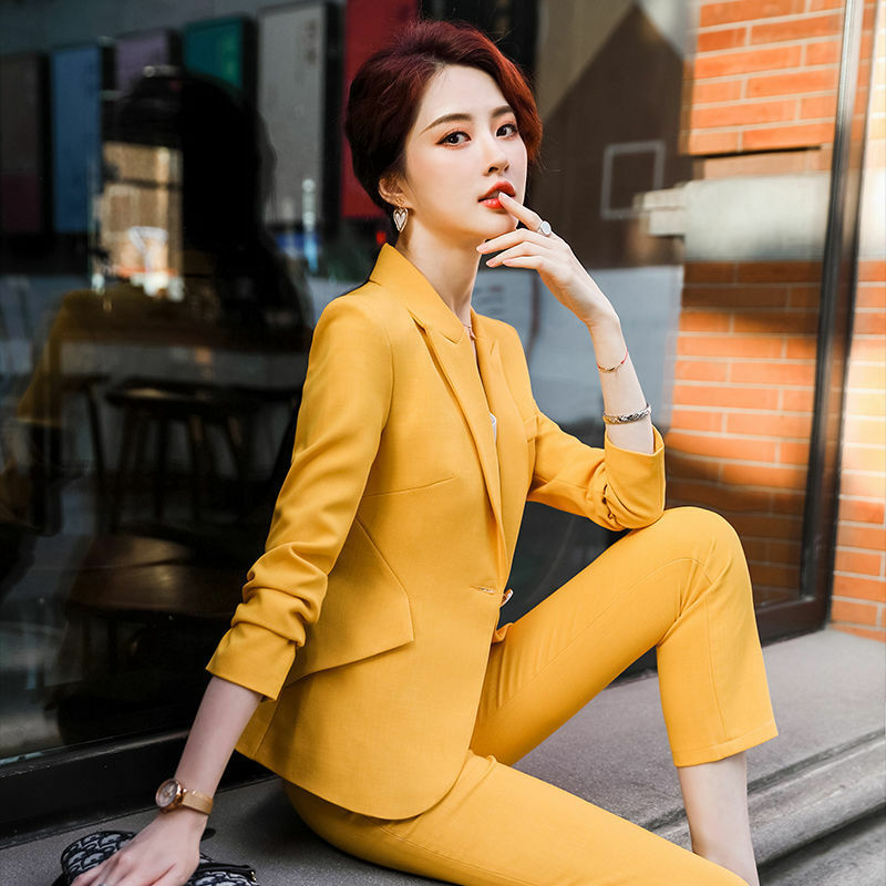 女性のためのエレガントなツーピーススーツ,プロの女性のスーツ,韓国のファッション2022冬