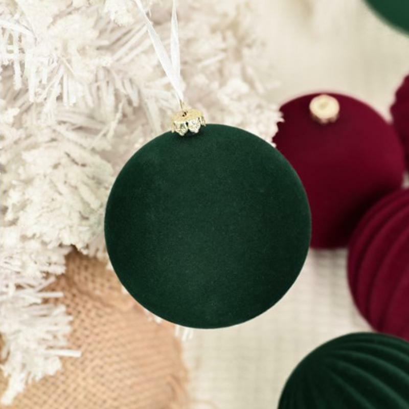 Enfeites De Bola De Natal Flocados, Bolas De Veludo De Plástico, Natal Decorativo, Enfeites Pendurados, Decoração Rústica